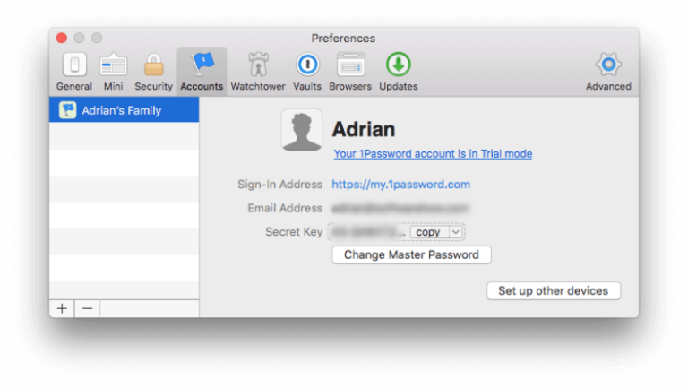find secret key 1password