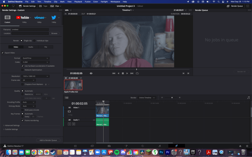 does the free version of davinci resolve have a watermark