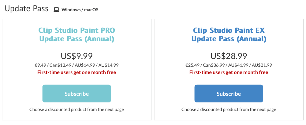 Discounted Upgrade from PRO to EX - Clip Studio Paint