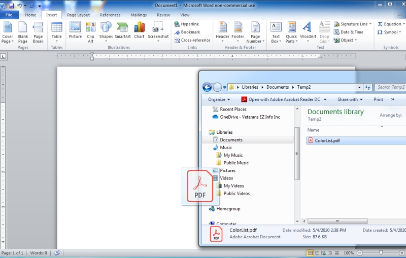 how to add a pdf to a word document