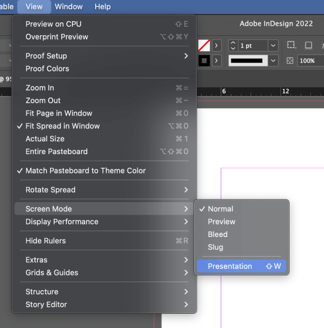 presentation mode in indesign