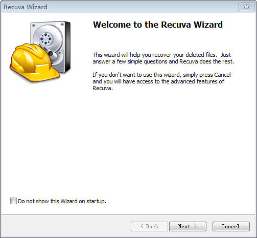 Recuva software interface in Windows 7