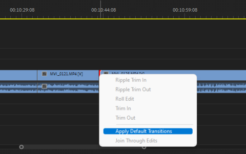 premiere add transition to multiple clips