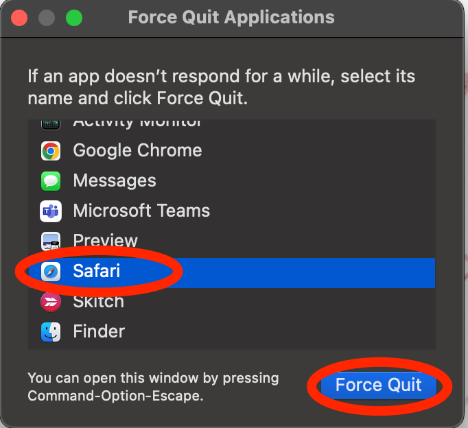 can't quit safari on macbook pro