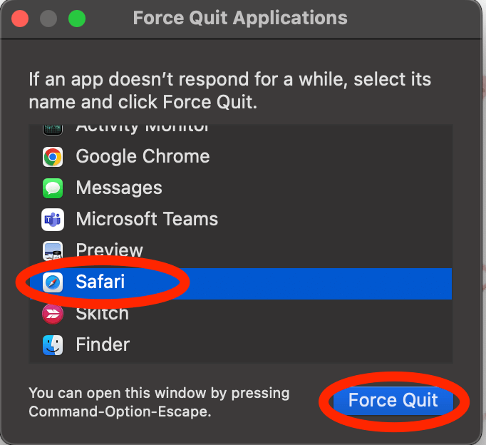 safari not force quitting on mac