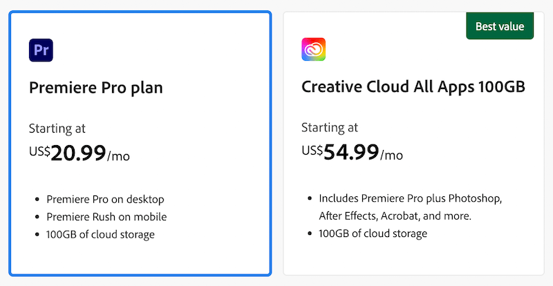 Adobe Premiere Pro Plans 