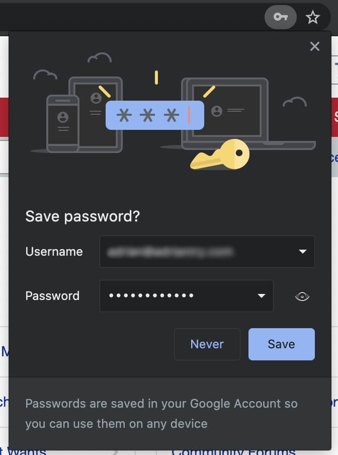 no user name in saved passwords google chrome