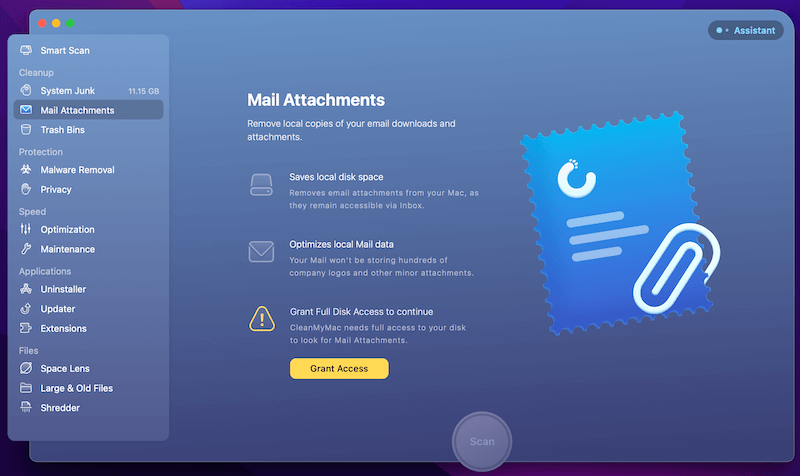 CleanMyMac X Mail Attachments