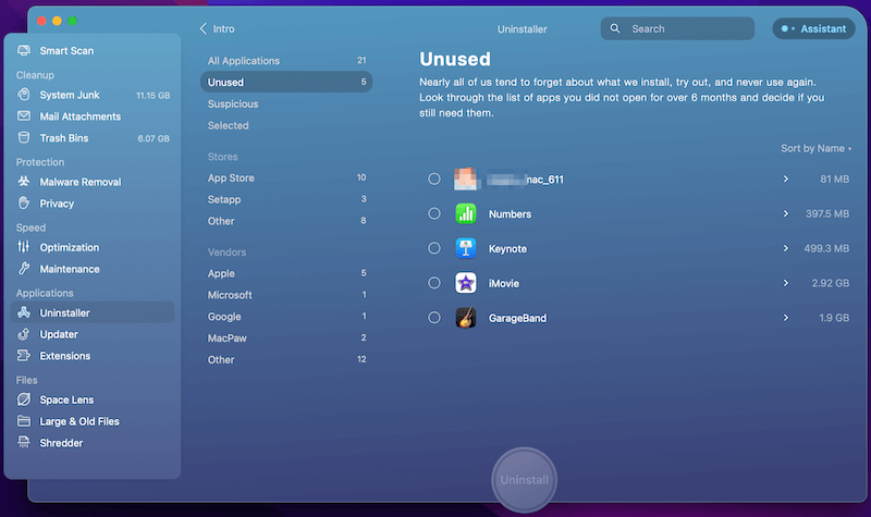 CleanMyMac Unused Apps