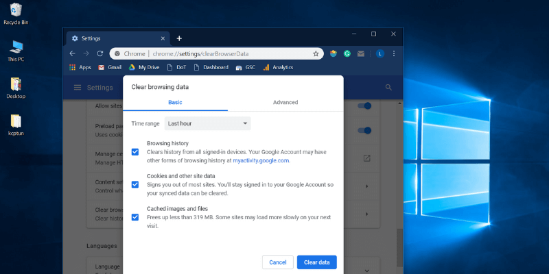 clear browsing dat in chrome for pc