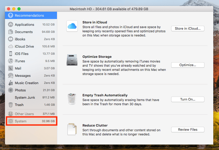 clean macbook system storage